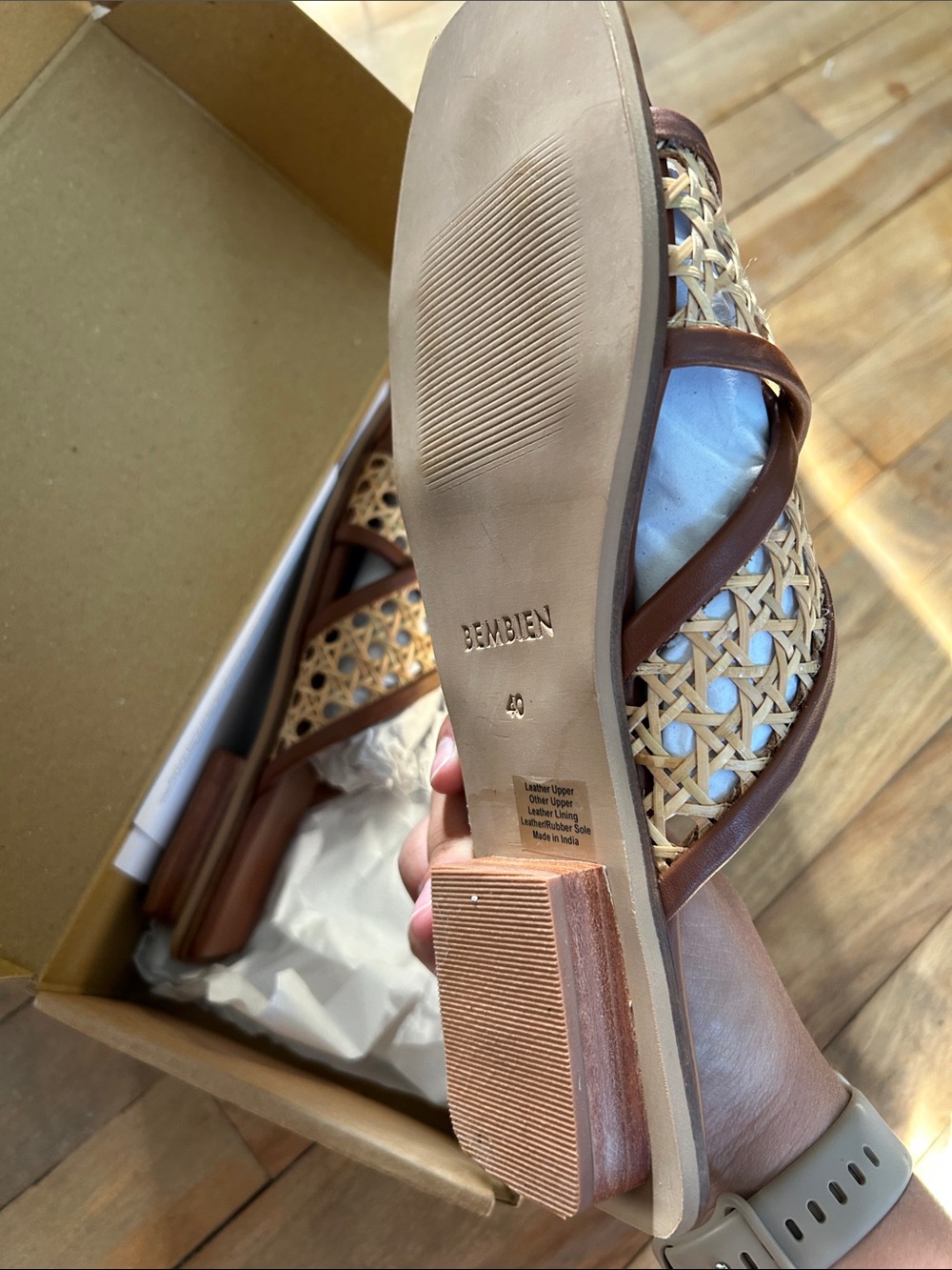 Bembien Woven Leather Slide Sandals in Natural Brown - Picture 7 of 8